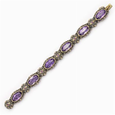 Mario Buccellati, Bracciale in Oro Giallo 18kt Argento e Ametiste