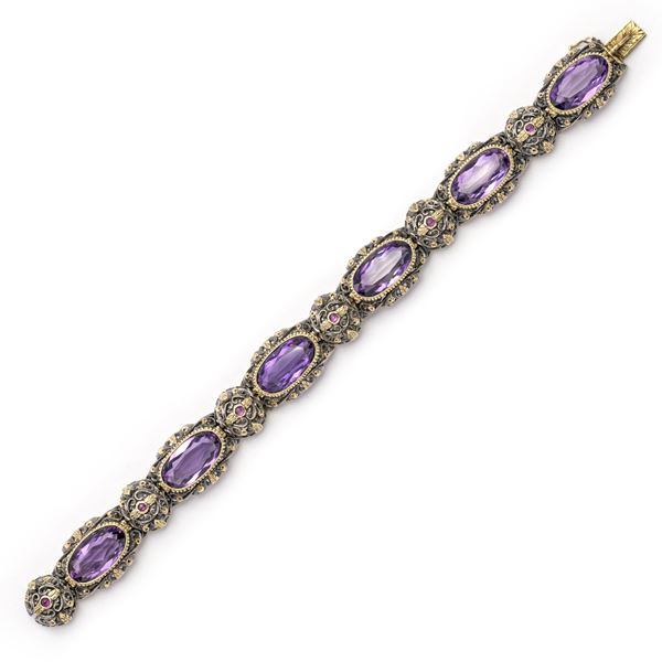 Mario Buccellati, 18kt yellow gold, silver and amethysts bracelet