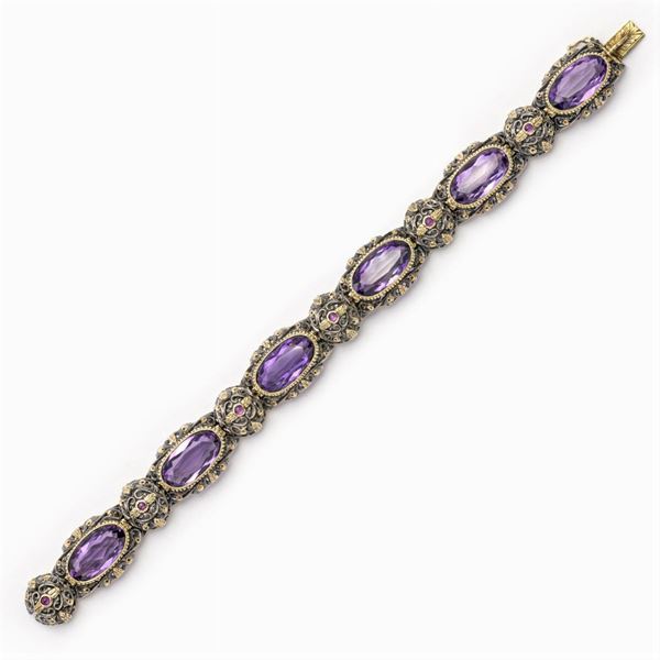 Mario Buccellati, bracciale in oro giallo 18kt argento e ametiste