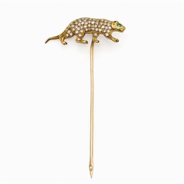 18kt yellow gold and diamonds panther pin