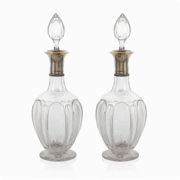 Pair of cut crystal and silver bottles  (London, 1923)  - Auction Fine Silver and Art of the table - Colasanti Casa d'Aste