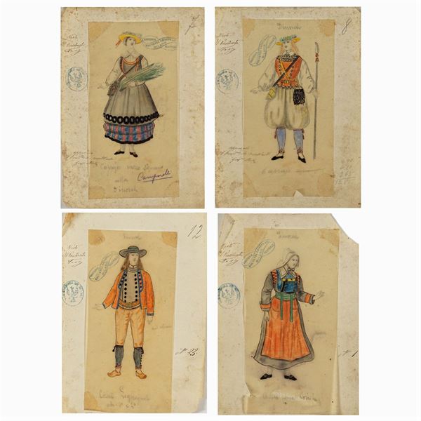 Figurini per "Dinorah"  (Milano, 1900 circa)  - Asta Bozzetti e Figurini Web Only - Colasanti Casa d'Aste