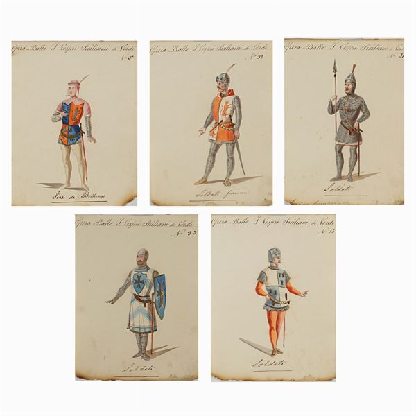 Figurini per "I Vespri Siciliani"  (Italia, 1900 circa)  - Auction Costume and Sketches - Colasanti Casa d'Aste