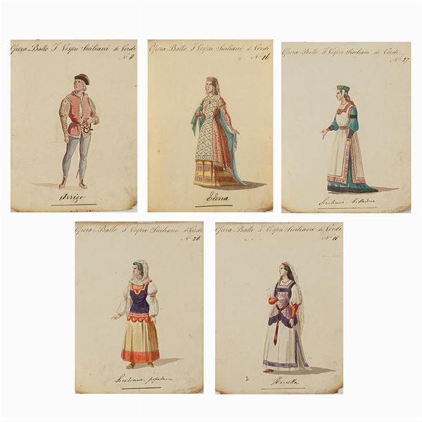 Figurini per "I Vespri Siciliani"  (Italia, 1900 circa)  - Auction Costume and Sketches - Colasanti Casa d'Aste