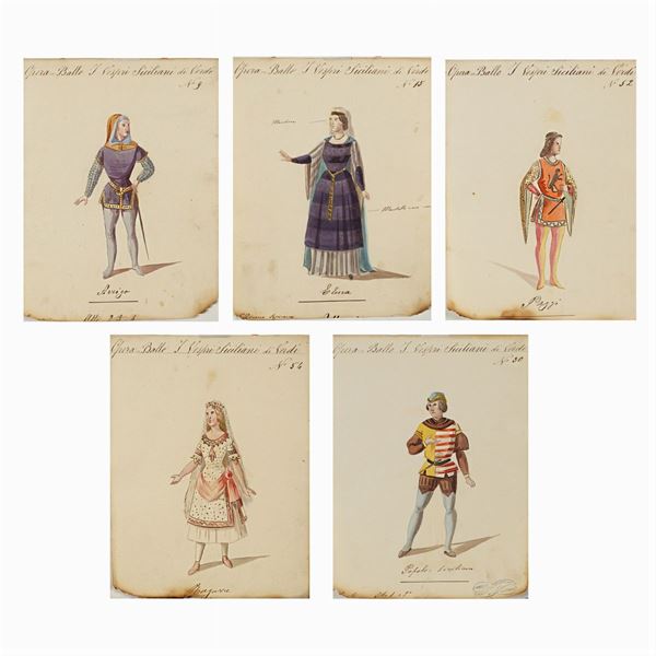 Figurini per "I Vespri Siciliani"  (Italia, 1900 circa)  - Auction Costume and Sketches - Colasanti Casa d'Aste