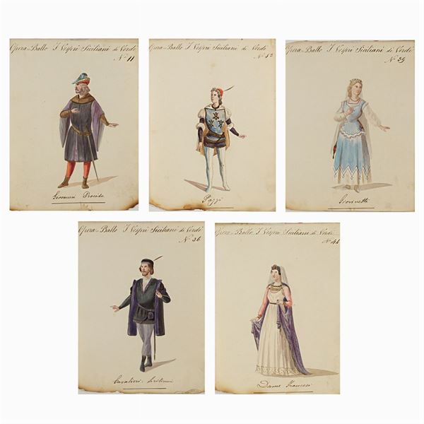 Figurini per "I Vespri Siciliani"  (Italia, 1900 circa)  - Auction Costume and Sketches - Colasanti Casa d'Aste