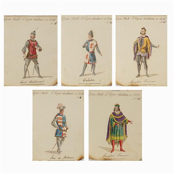Figurini per "I Vespri Siciliani"  (Italia, 1900 circa)  - Auction Costume and Sketches - Colasanti Casa d'Aste