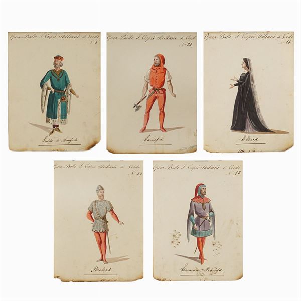 Figurini per "I Vespri Siciliani"  (Italia, 1900 circa)  - Auction Costume and Sketches - Colasanti Casa d'Aste