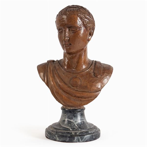 Wood and lacquered wood bust