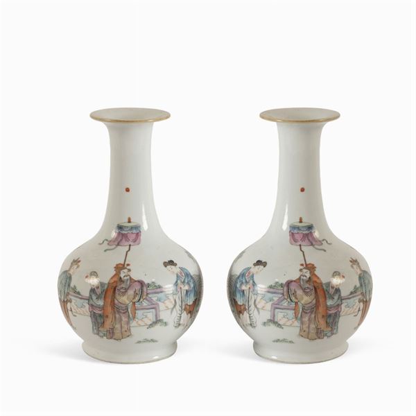 Pair of polychrome porcelain vases