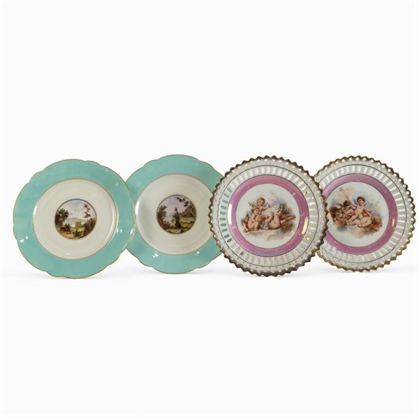 Group of four plates in polychrome porcelain  (France, early 20th century)  - Auction From Important Roman Collections - Colasanti Casa d'Aste