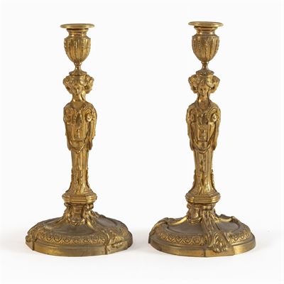 Coppia di Candelieri in Bronzo Dorato