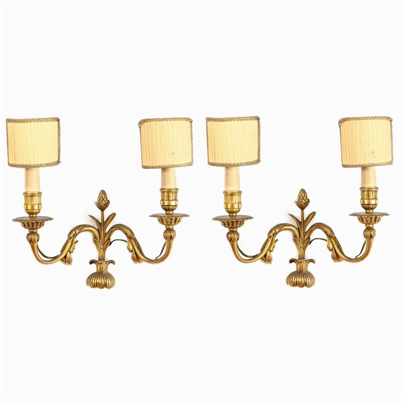 Coppia di Appliques a Due Luci in Bronzo Dorato