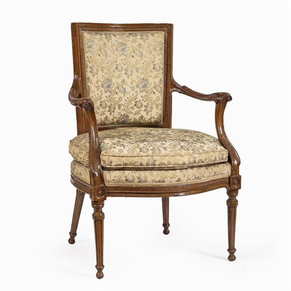 Louis XVI armchair in carved walnut  (Veneto, late 18th century)  - Auction From Important Roman Collections - Colasanti Casa d'Aste