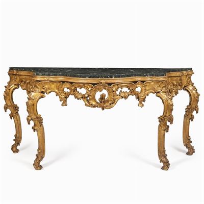 Grande Console in Legno Dorato ed Intagliato