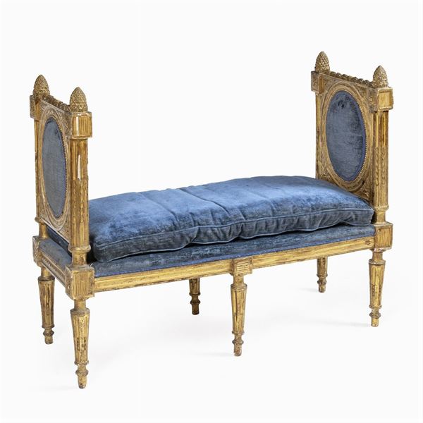 Louis XVI gilded and carved wood bench