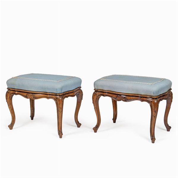 Pair of carved walnut wood stools