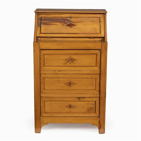 Cabinet in inlaid and threaded cherry wood