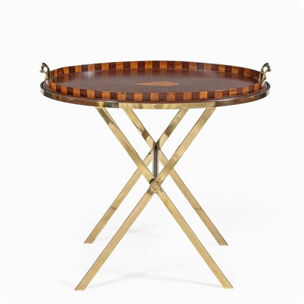Mahogany wood and brass tray