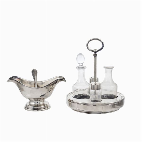 Sambonet,  steel and silvered brass table set (3)