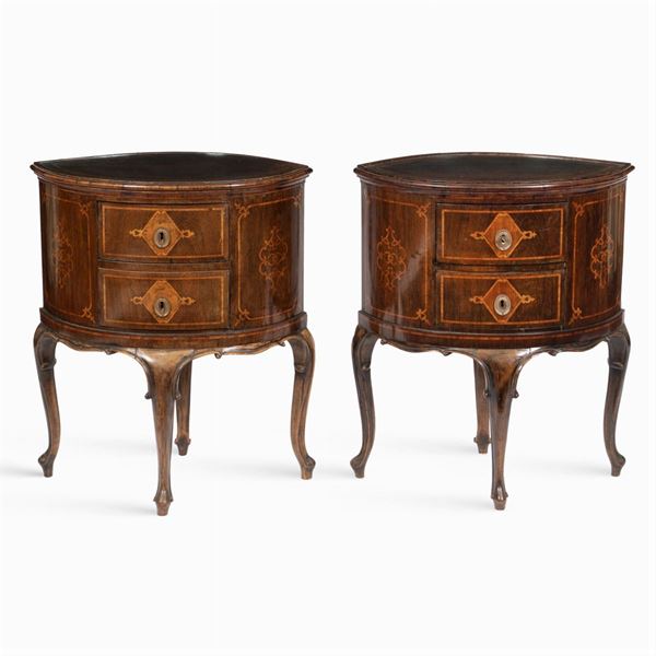 Pair of bedside tables inlaid in rosewood