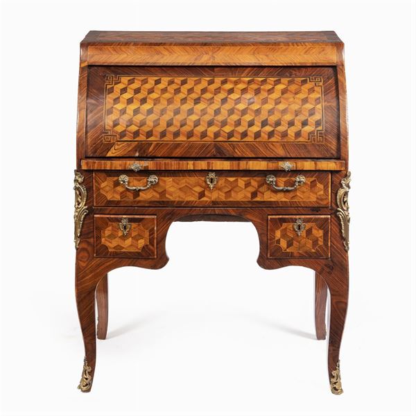 Writing desk veneered and inlaid with marquetterie in various essences