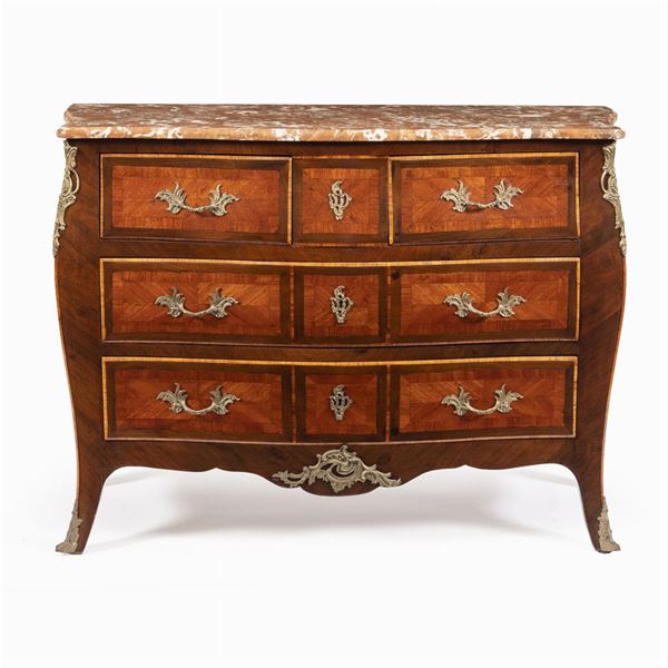 Commode inlaid in various woods and marble