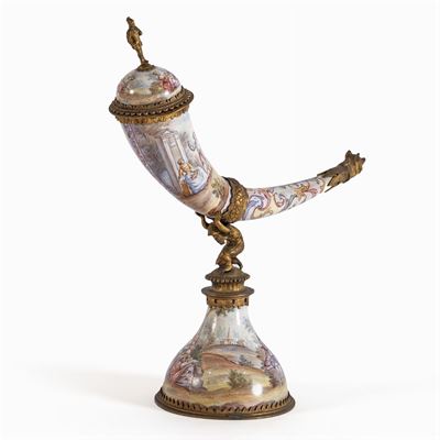 Cornucopia in Smalti e Bronzo Dorato