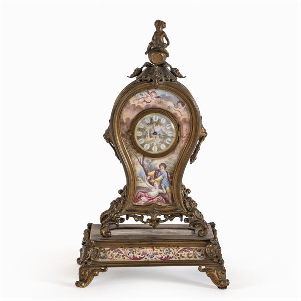 Orologio da tavolo in smalti e bronzo dorato