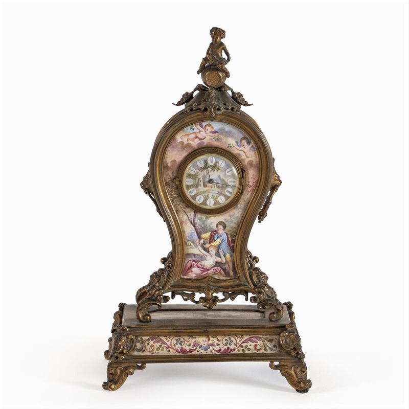 Orologio da Tavolo in Smalti e Bronzo Dorato