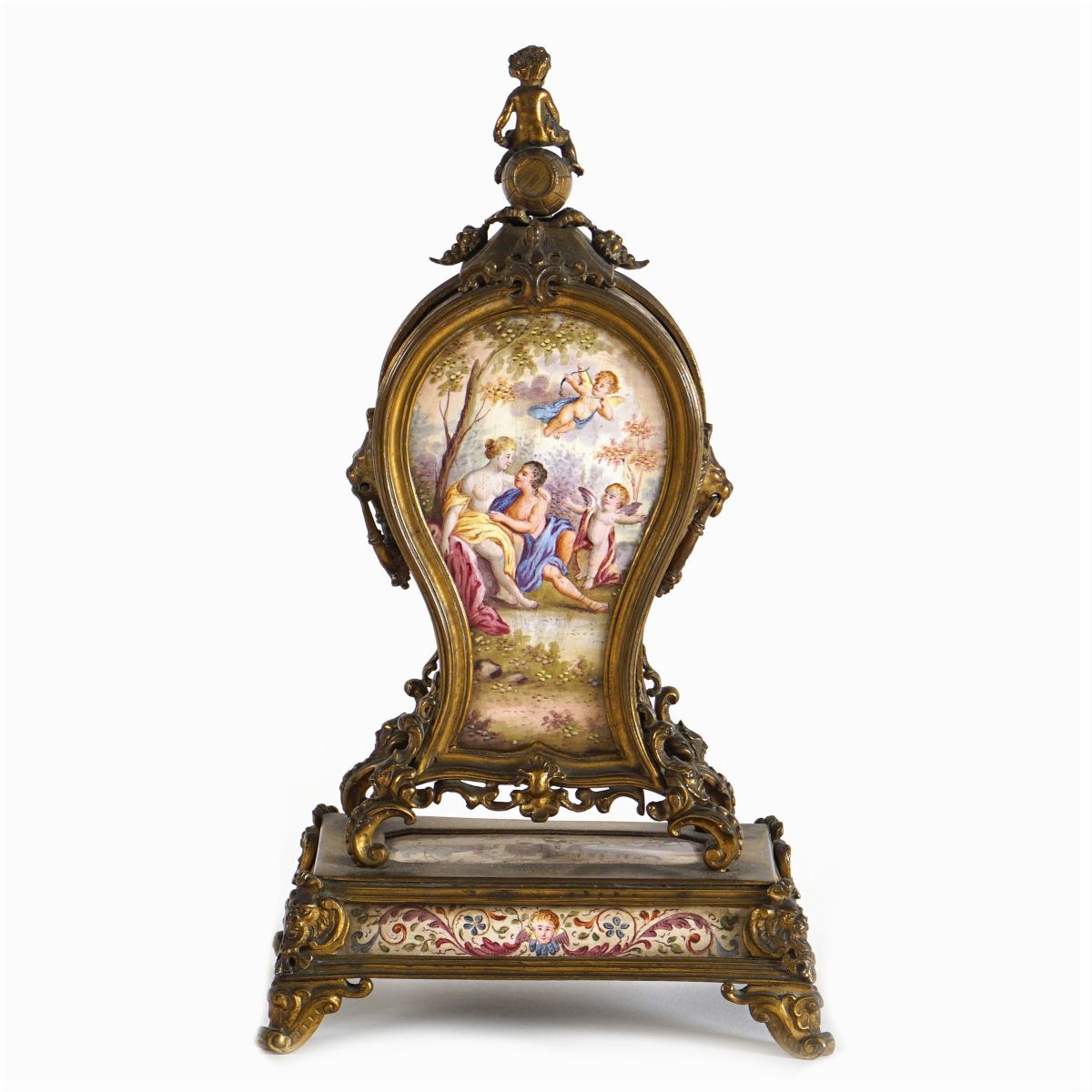 Orologio da Tavolo in Smalti e Bronzo Dorato