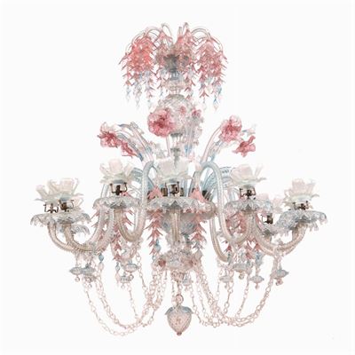 Grande Lampadario a Dodici Luci in Vetro di Murano