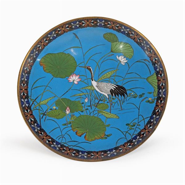 Large plate with cloisonné enamels