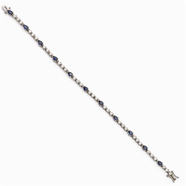 Bracciale in oro bianco 18kt diamanti e zaffiri