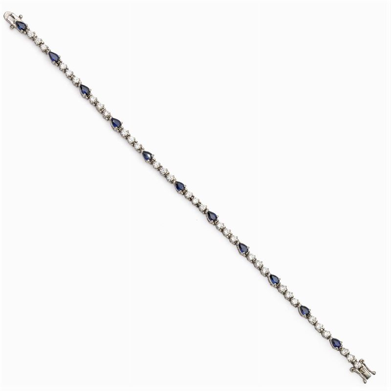 Bracciale in Oro Bianco 18kt Diamanti e Zaffiri