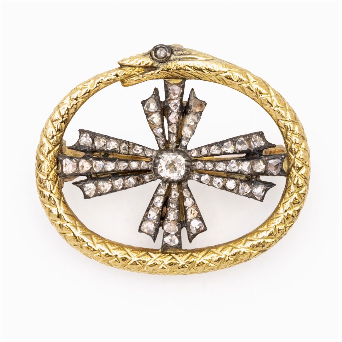 Spillone e Spilla in Oro Giallo 18kt e Argento