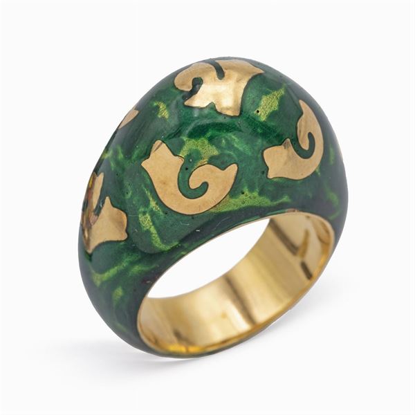Anello a cuspide in oro giallo 18kt e smalto