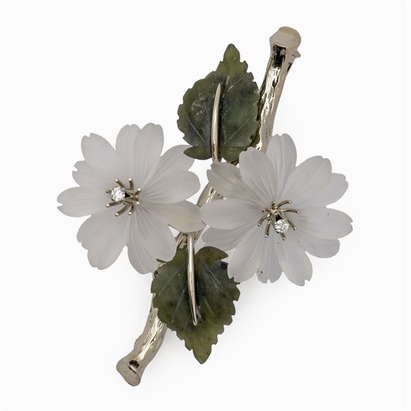 Spilla in oro bianco 14kt a motivo floreale