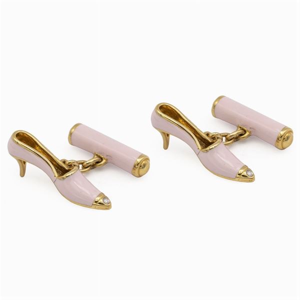 Gemelli scarpette rosa in oro giallo 18kt