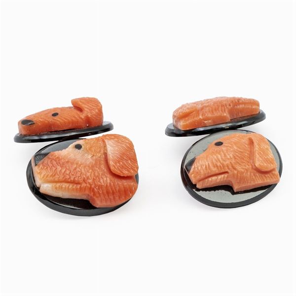 Gemelli testa cane in oro giallo 18kt
