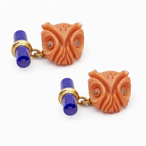 Gemelli testa gufo in oro giallo 18kt