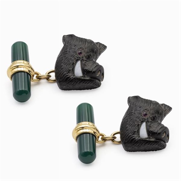Gemelli testa cinghiale in oro giallo 18kt