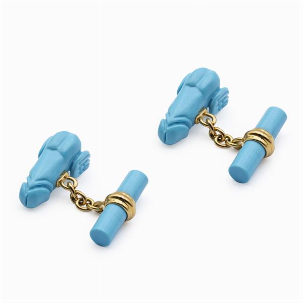 18kt yellow gold and turquoise Phallic symbol cufflinks  - Auction Fine Jewels Watches and Fashion Vintage - Colasanti Casa d'Aste