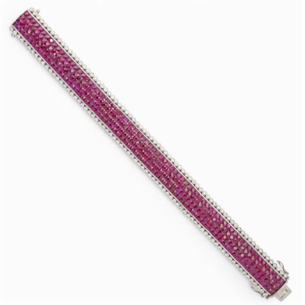 Bracciale in oro bianco 18kt rubini e diamanti