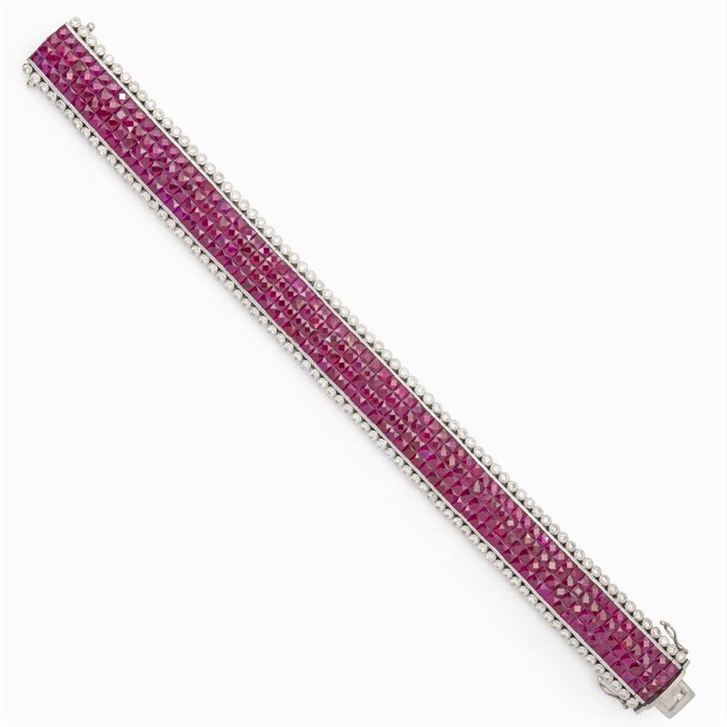 Bracciale in Oro Bianco 18kt Rubini e Diamanti