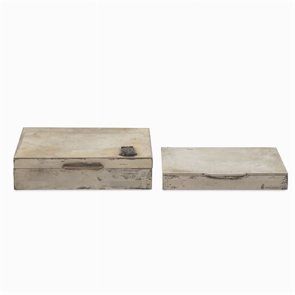 Two  silver and wood cigarette boxes
