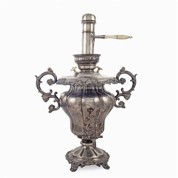 Large silver metal samovar
