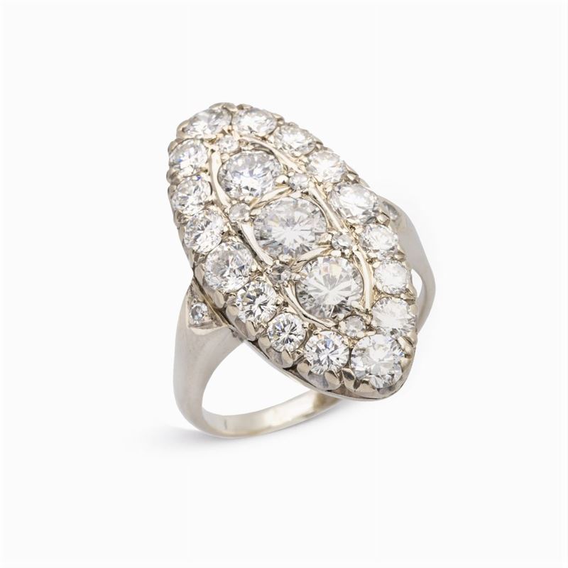 Anello a Losanga in Oro Bianco 14kt e Diamanti