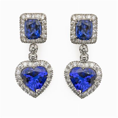 Orecchini Pendenti in Oro Bianco 18kt Tanzanite e Diamanti