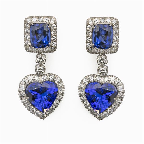 Orecchini pendenti in oro bianco 18kt tanzanite e diamanti